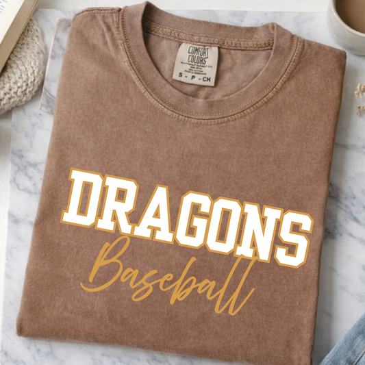 White and Gold Dragons Varsity and Cursive