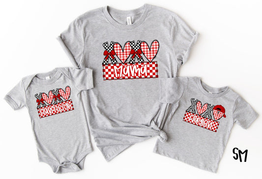 XOXO Hearts with Name in Checkered Box