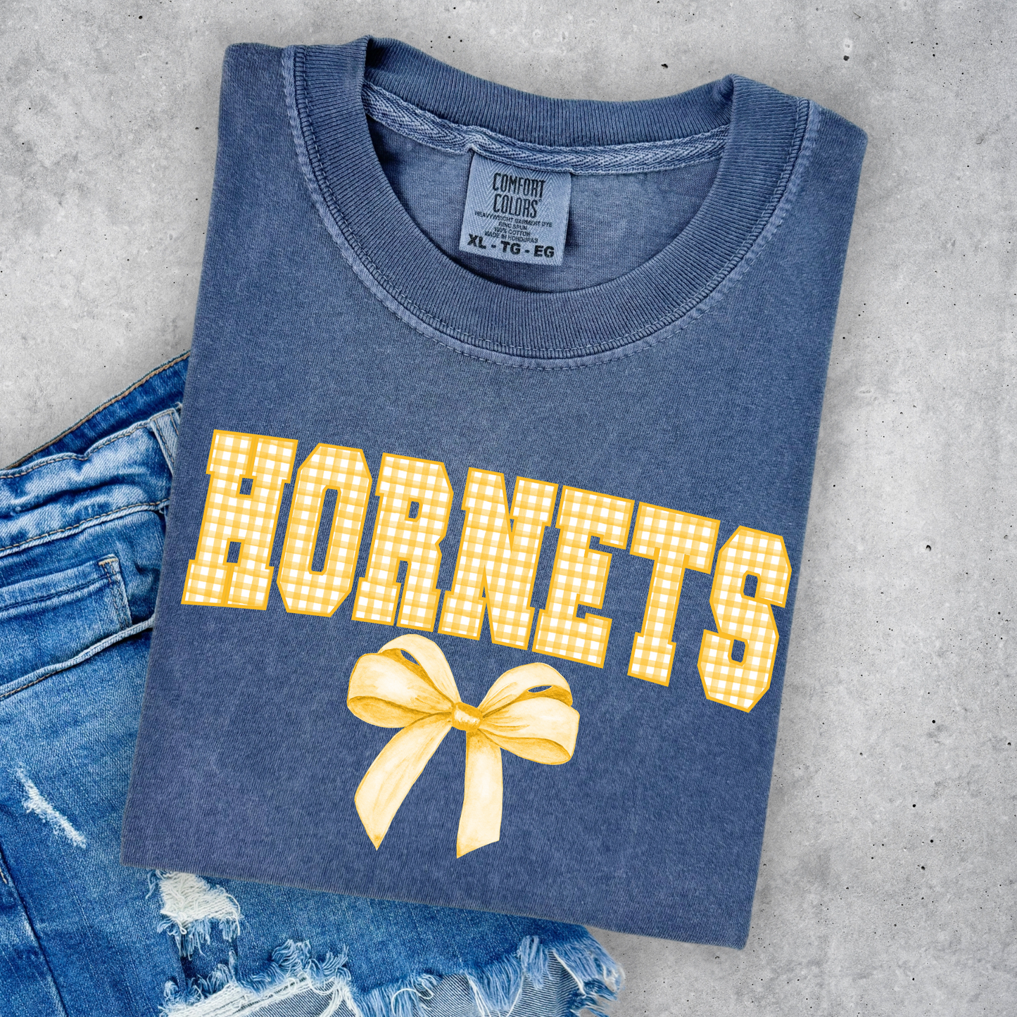 Yellow Plaid Hornets Bow