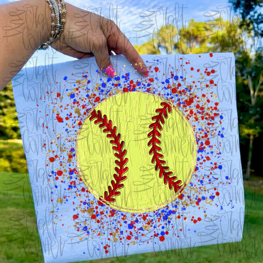 Yellow Softball with Splatter