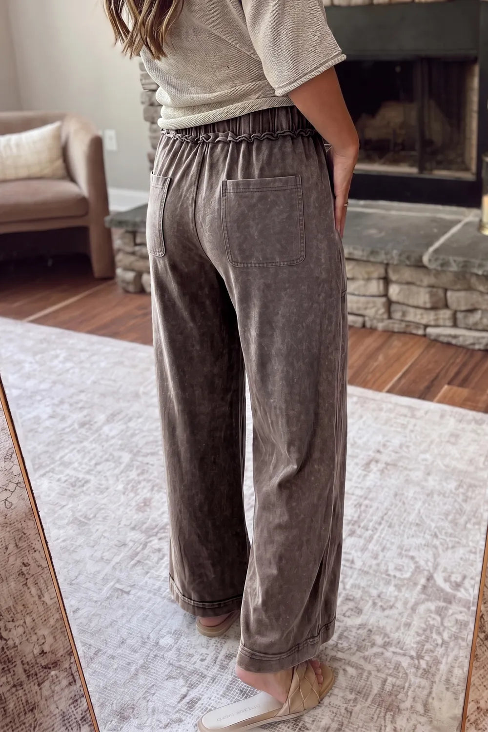 Coffee Mineral Wash Flare Leg Drawstring Pants PREORDER