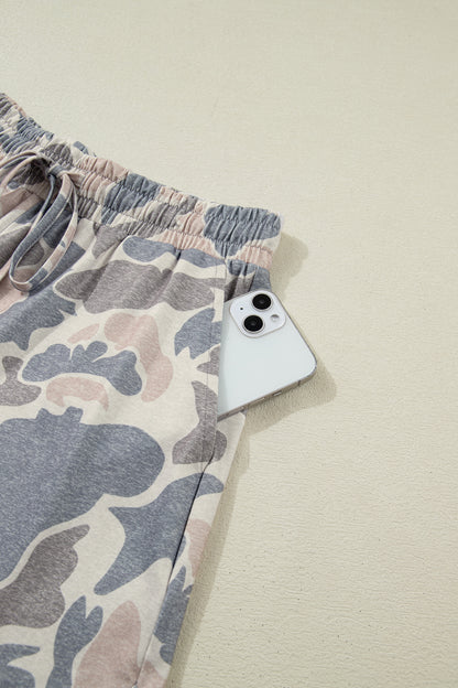 Camouflage Loose Tee Drawstring Shorts 2pcs Outfit