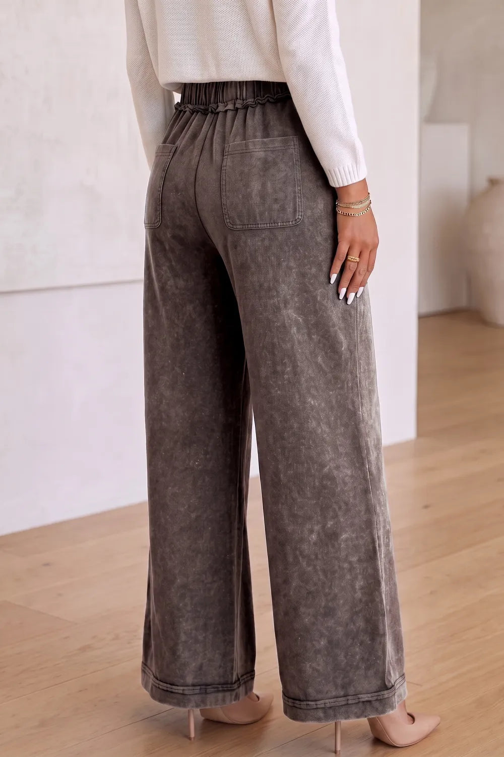 Coffee Mineral Wash Flare Leg Drawstring Pants PREORDER