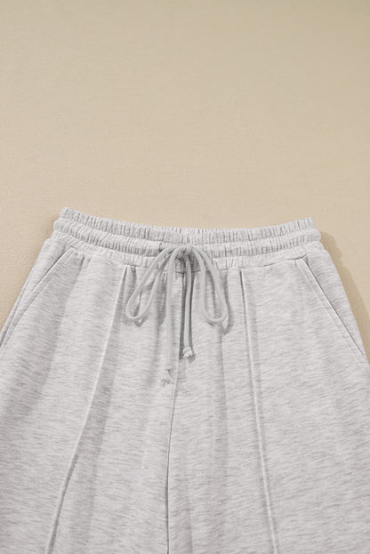 Light Grey Polo Collar V Neck Pullover and Drawstring Sweatpants Set