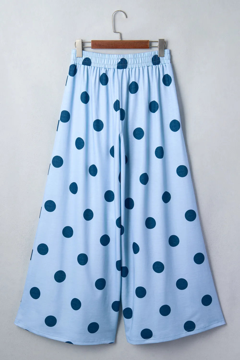 Sky Blue Polka Dot Wide Leg Elastic Waist Casual Pants- S-4X