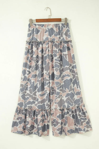 Multicolour Camo Print Wide Leg Pants