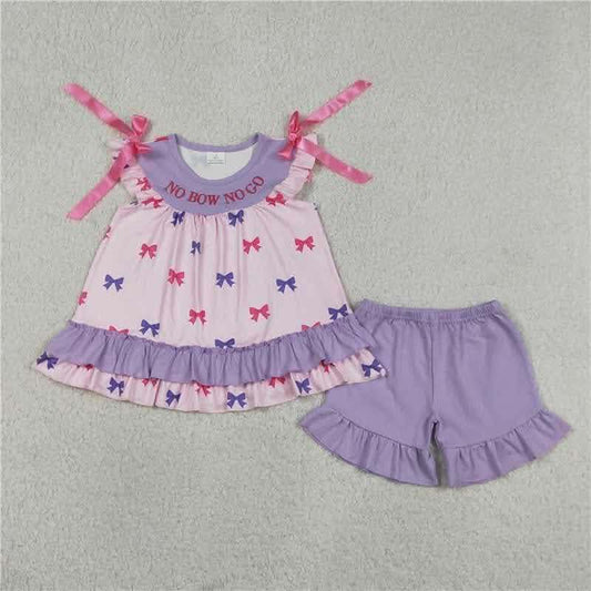 No Bow No Go Purple and Bow Short Set