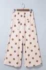 Khaki Polka Dot Wide Leg Elastic Waist Casual Pants- S-4X
