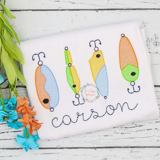 Embroidered Fishing Lure Name Sketch Shirt