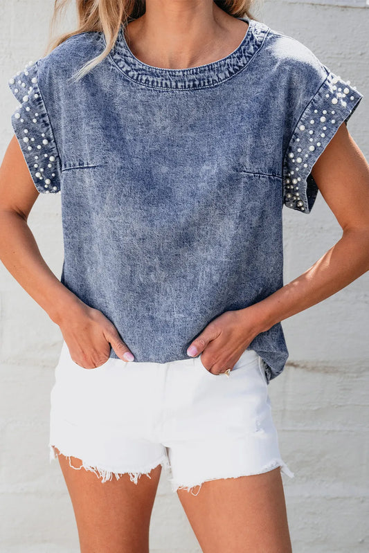 Acid Wash Pearl Denim Top