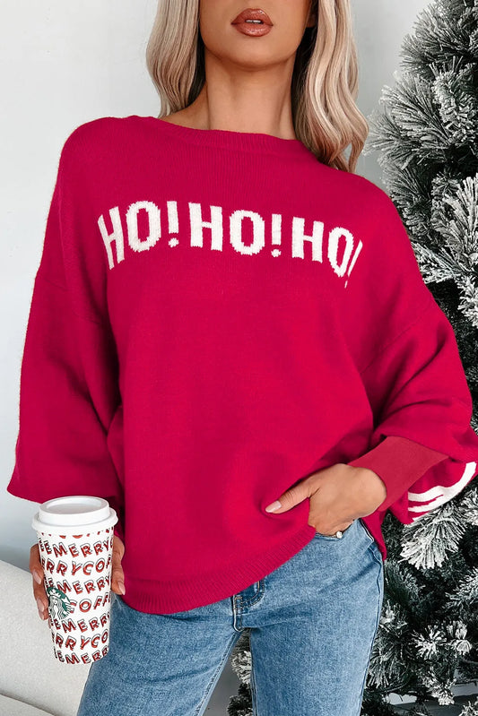 Ho Ho Ho Christmas Red Oversized Lettering Sweatshirt