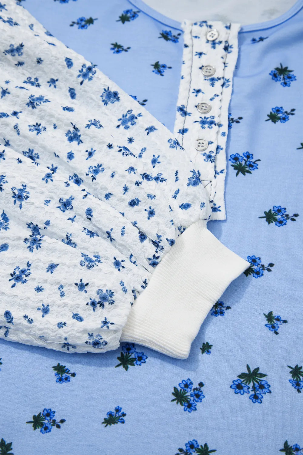 Sky Blue Floral Print Long Sleeve