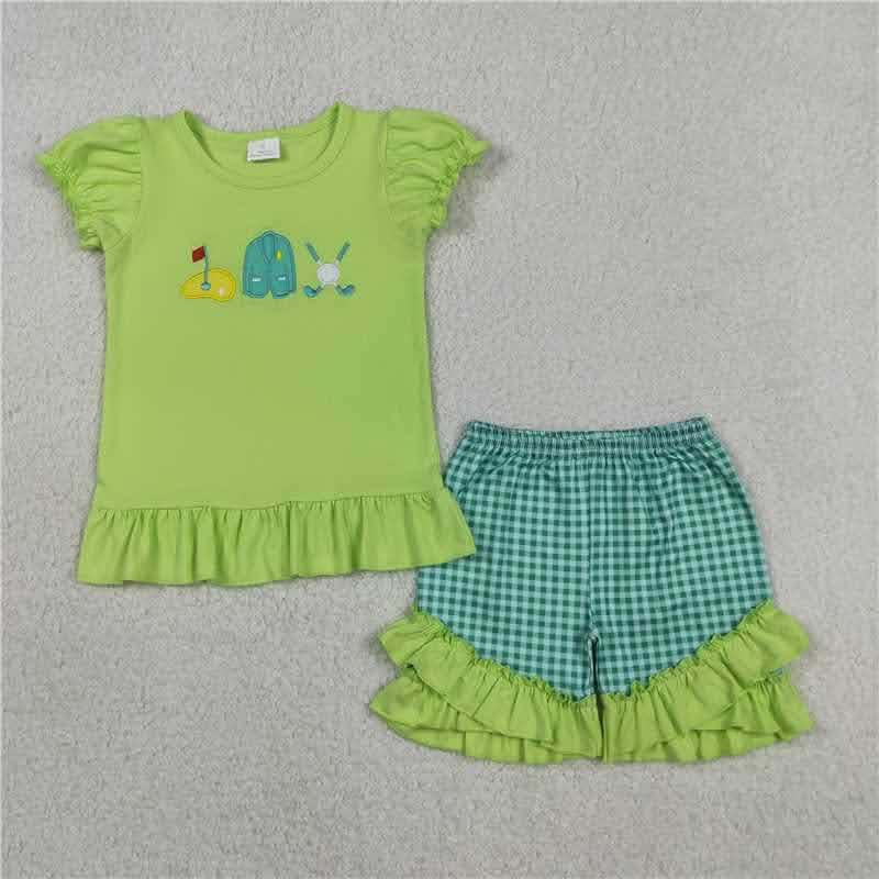 Green Golf Trio Checkered Short Set