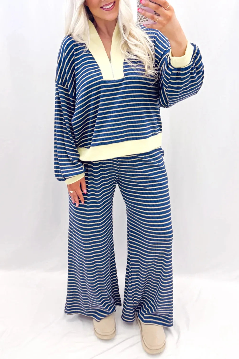 Blue Stripe Color Block 2pcs Set