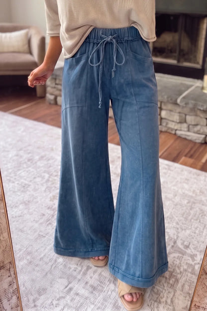 Ashleigh Blue Mineral Wash Flare Leg Drawstring Pants PLUS PREORDER