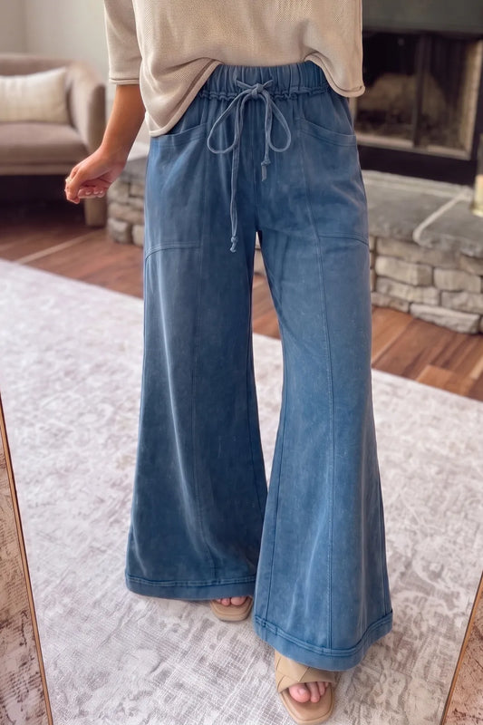 Ashleigh Blue Mineral Wash Flare Leg Drawstring Pants