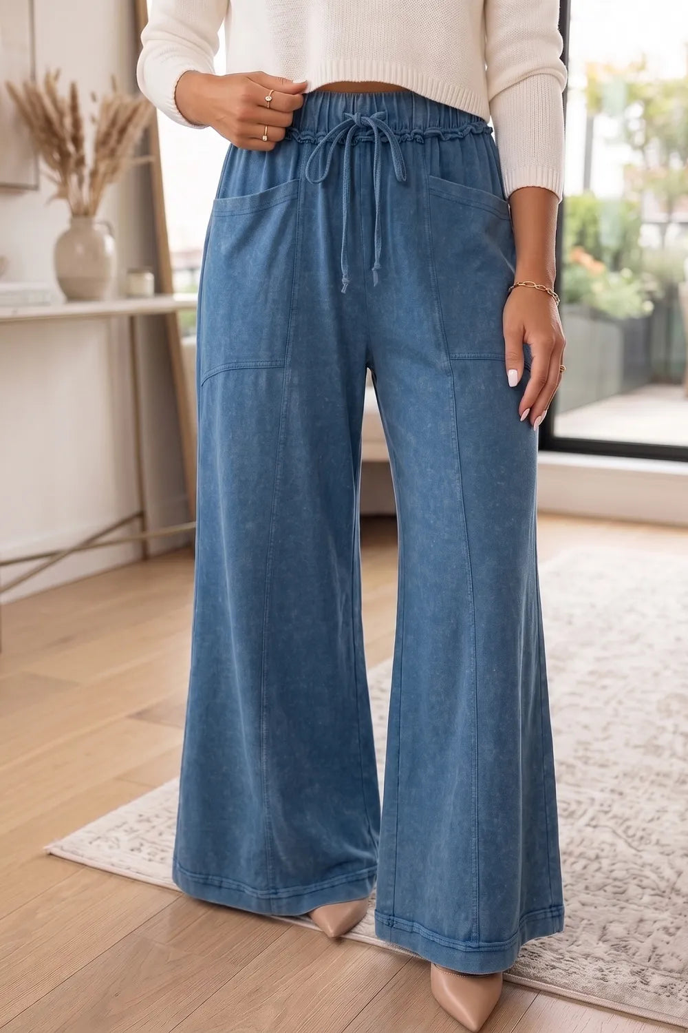 Ashleigh Blue Mineral Wash Flare Leg Drawstring Pants PLUS PREORDER