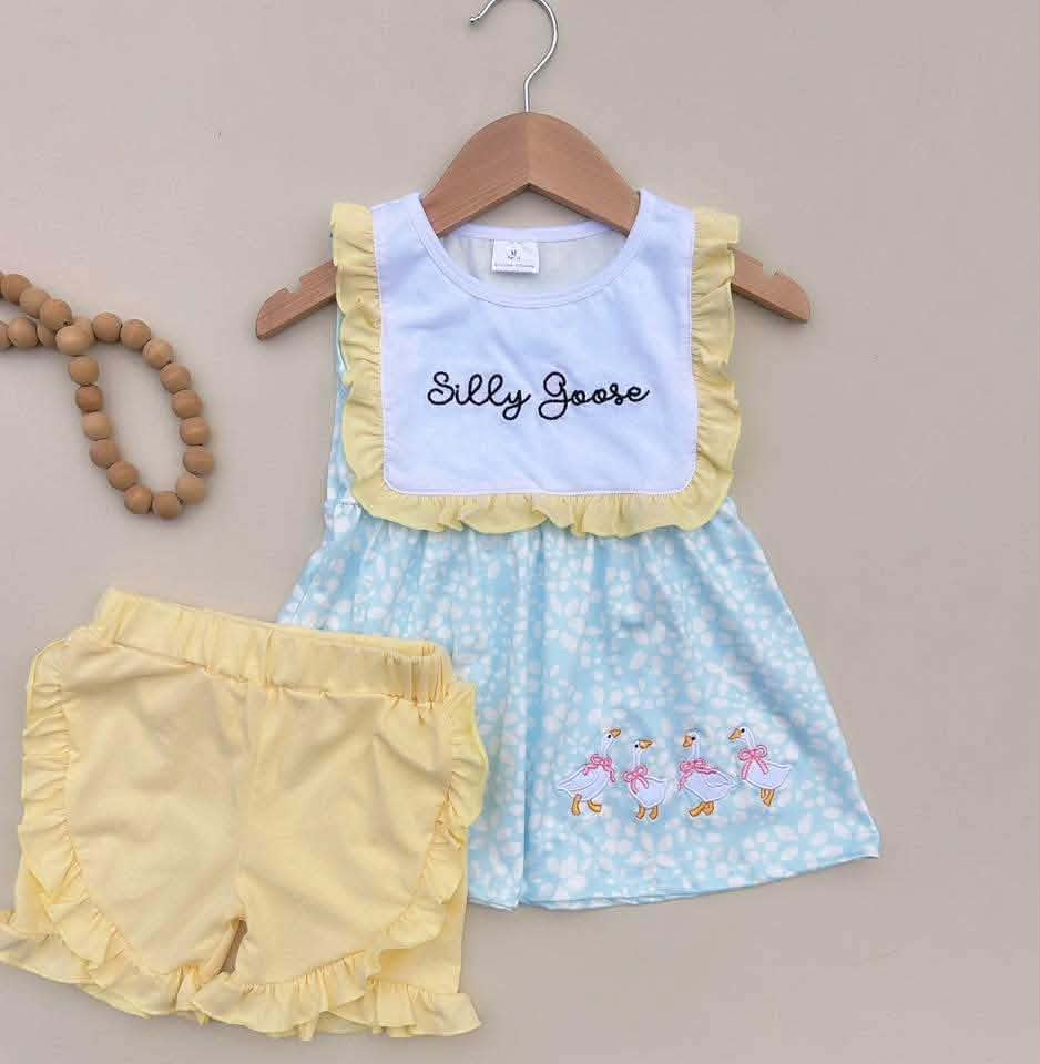 Silly Goose Light Blue and Yellow 2pc Set
