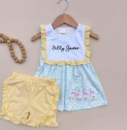 Silly Goose Light Blue and Yellow 2pc Set