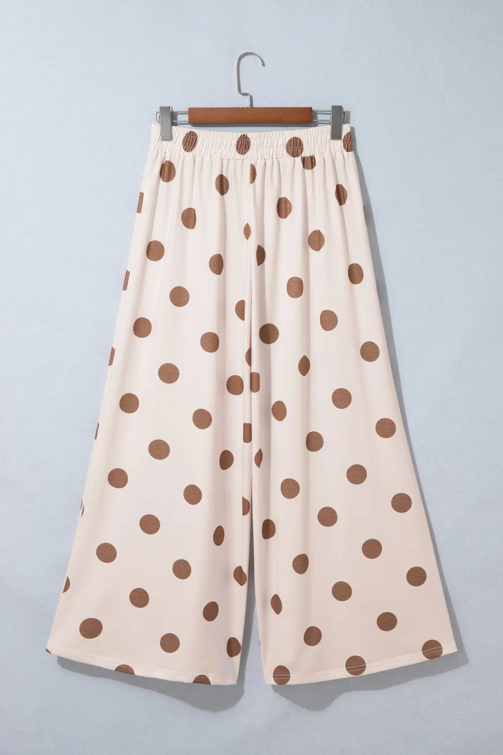 Khaki Polka Dot Wide Leg Elastic Waist Casual Pants- S-4X