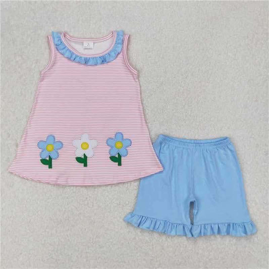 Blue and White Flower Trio Blue Short Set