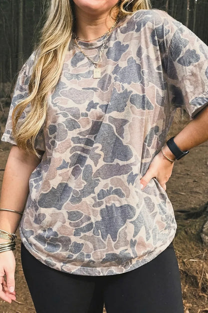 Retro Distressed Camouflage Print Womens Tee