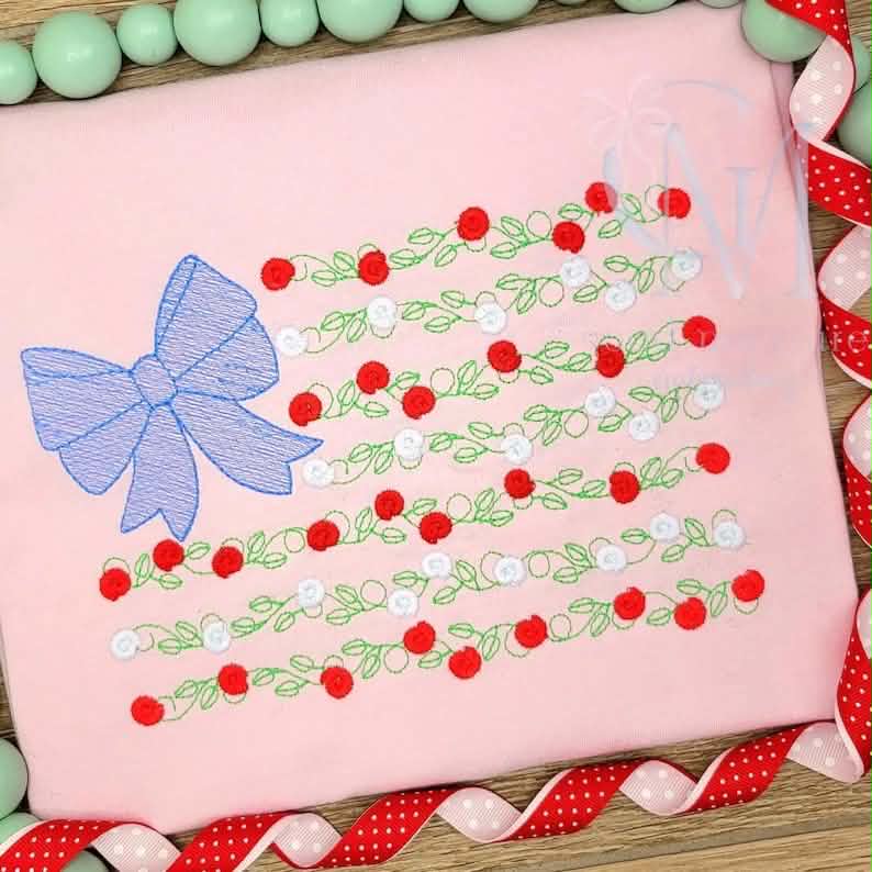 Embroidered Vintage Floral Flag Sketch