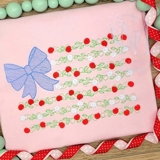 Embroidered Vintage Floral Flag Sketch
