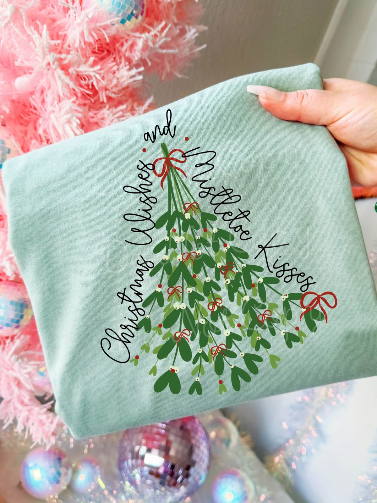 Christmas Wishes and Mistletoe Kisses Graphic Tee