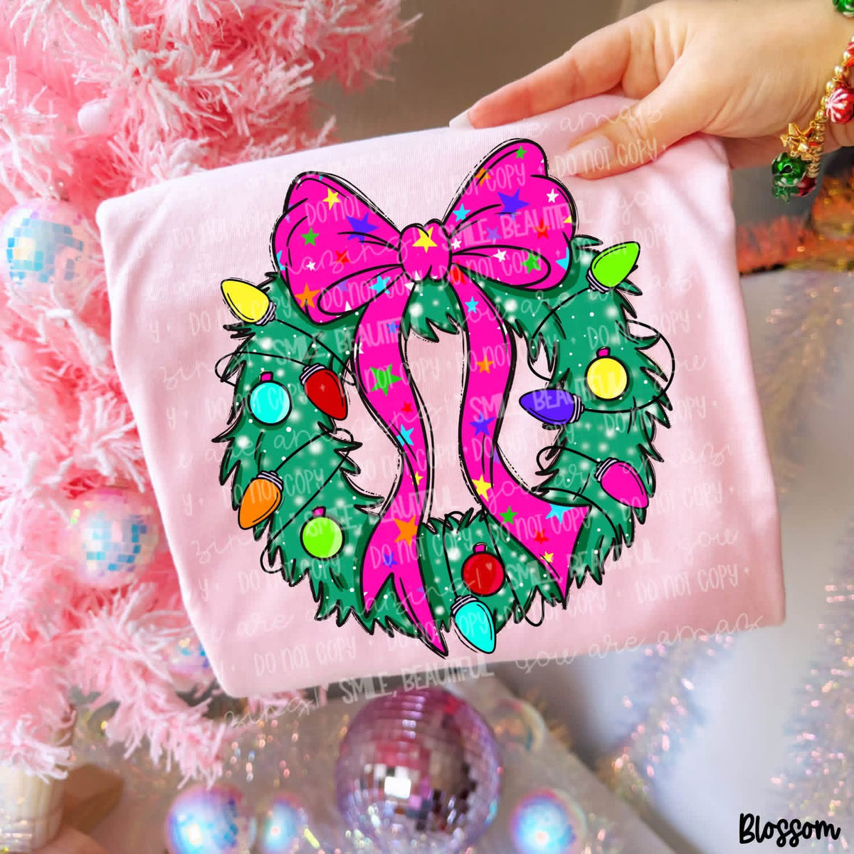 Bright Bow Christmas Wreath Graphic Tee