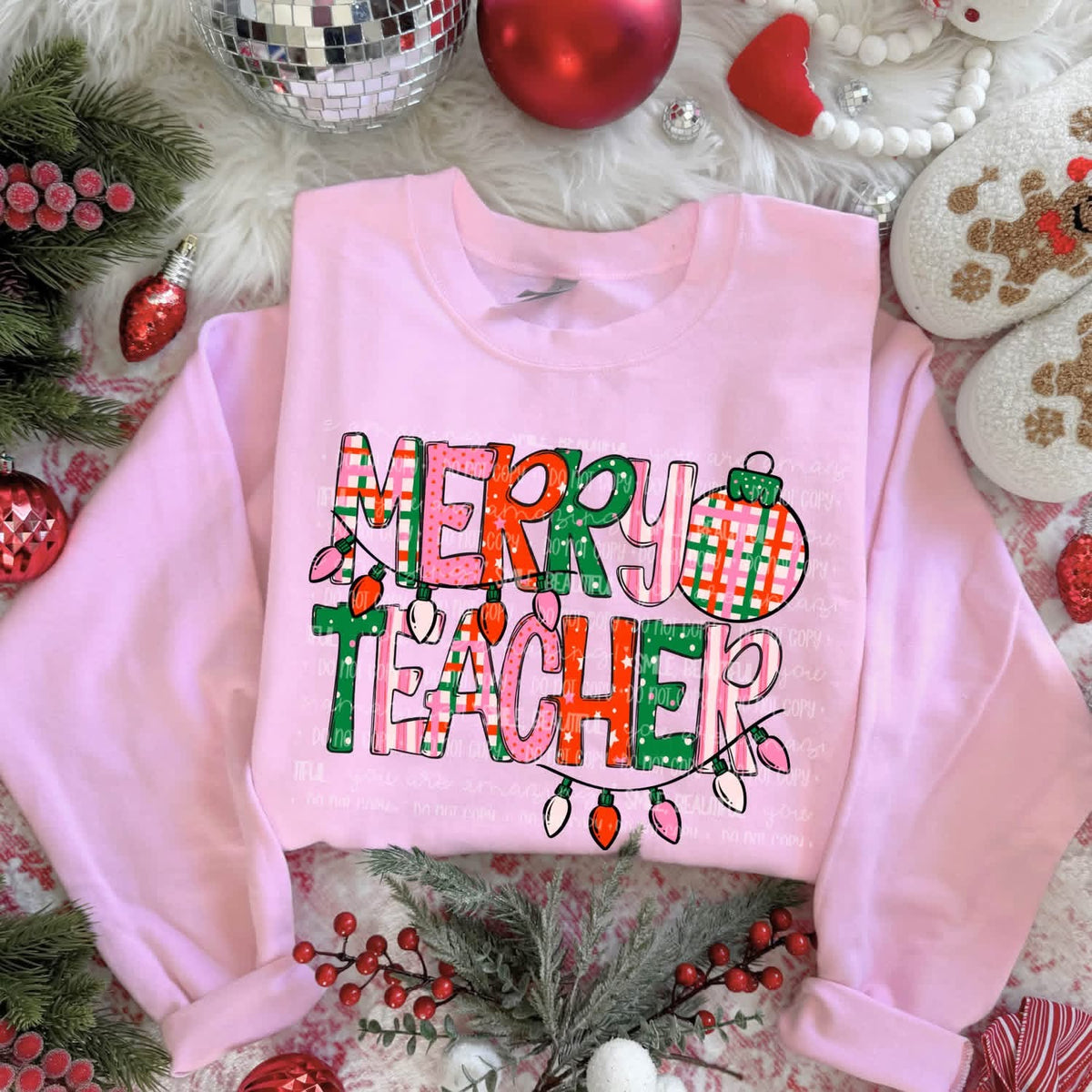 Merry Teacher Christmas Graphic Tee