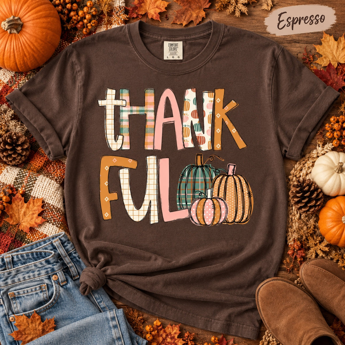 Thankful Pumpkin Patchwork Graphic Tee
