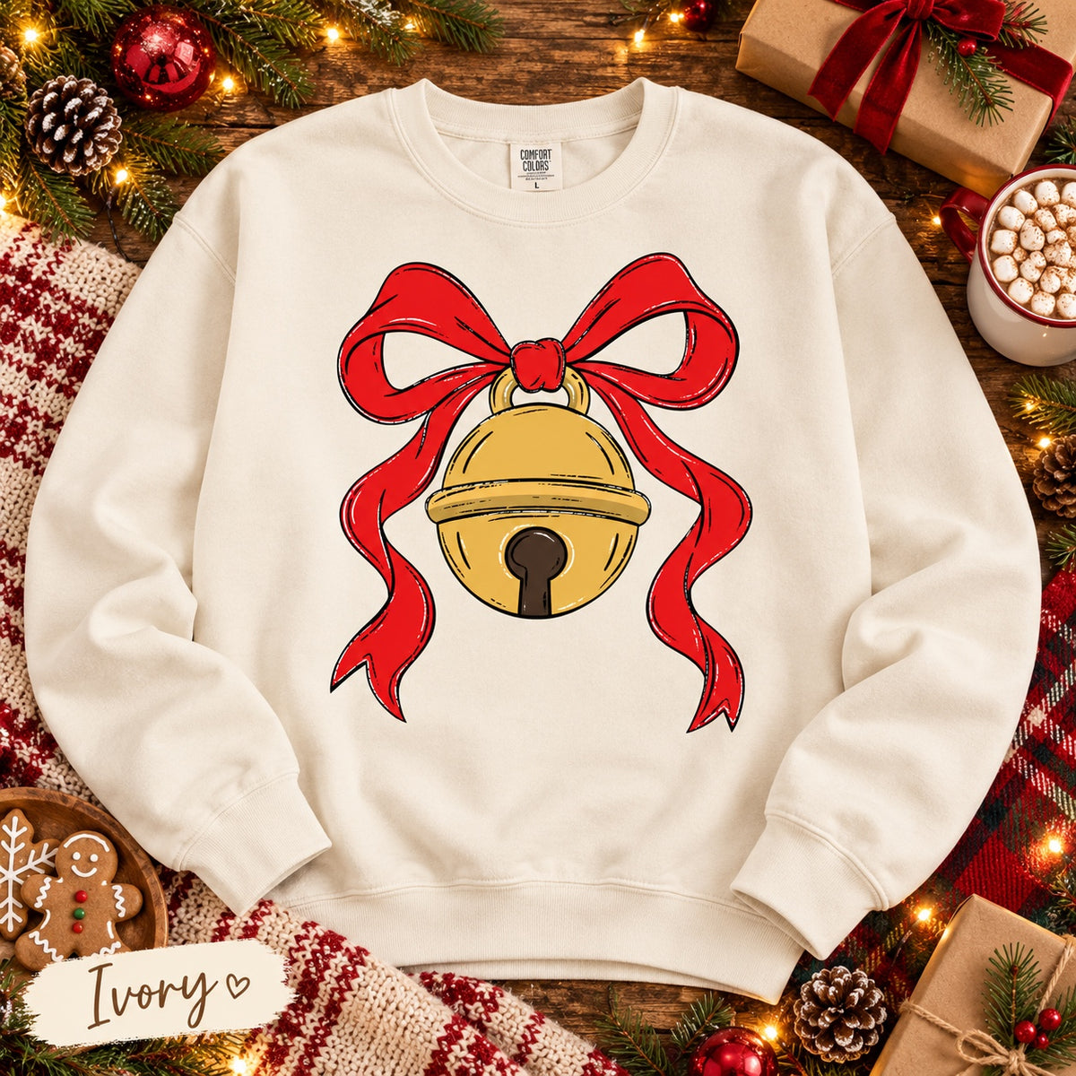 Jingle Bell Red Bow Christmas Graphic Tee