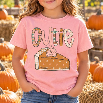 Cutie Pie pink youth tee model