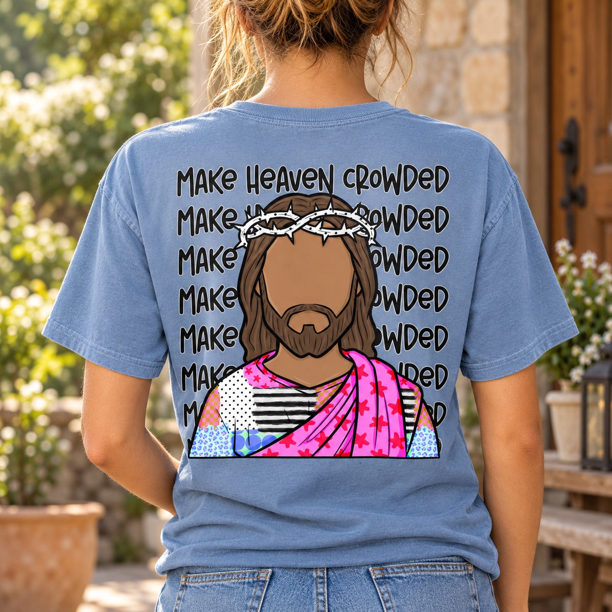 Make Heaven Crowded Colorful Jesus Back Print Graphic Tee
