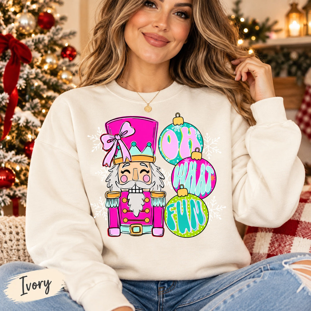Nutcracker Oh What Fun ivory sweatshirt mockup