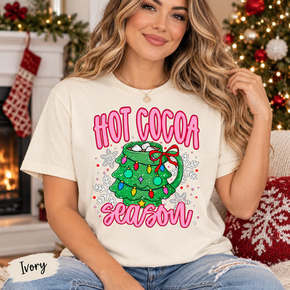 Hot Cocoa Season Christmas Tree Mug Graphic Tee