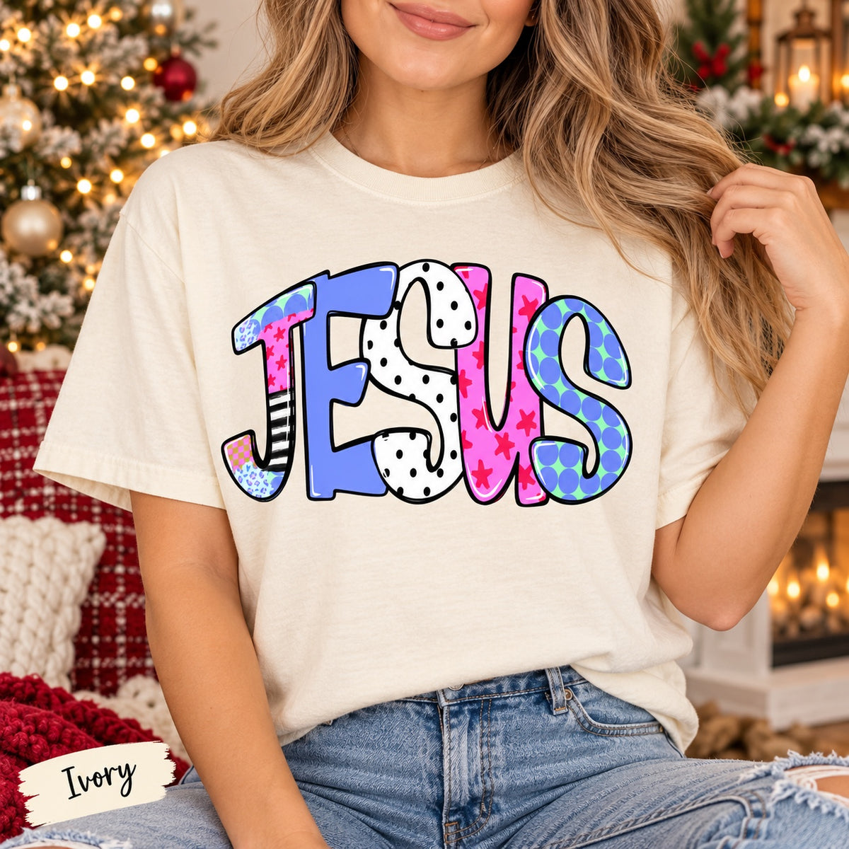 Colorful Patchwork Jesus Graphic Tee
