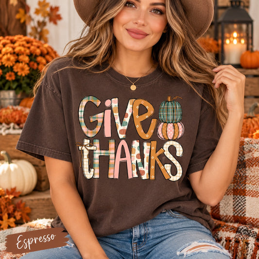 Give Thanks Patchwork Pumpkins Graphic Tee