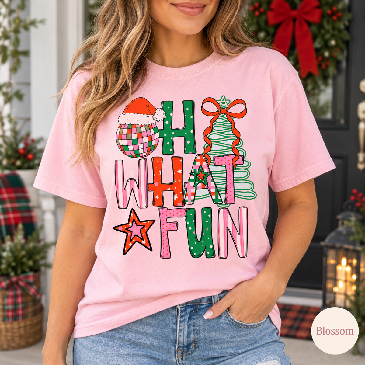 Oh What Fun Disco Christmas Graphic Tee — Blossom