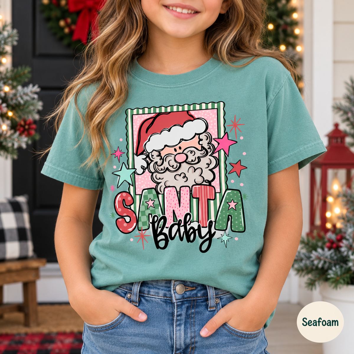 Santa Baby Polaroid Graphic Tee — Seafoam