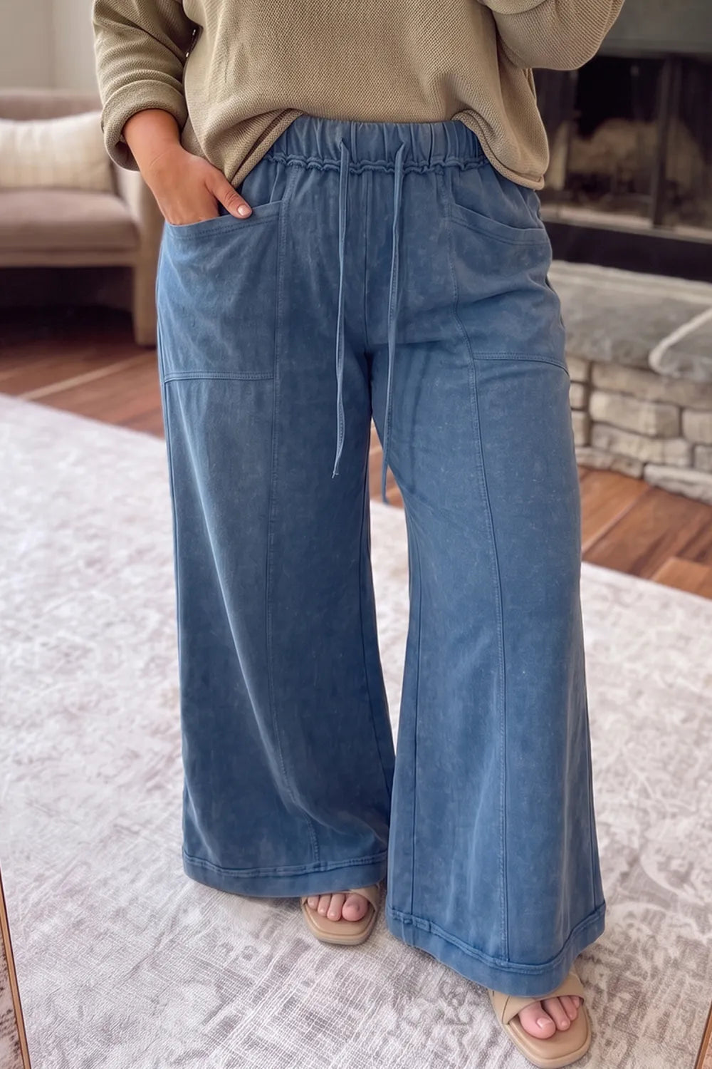 Ashleigh Blue Mineral Wash Flare Leg Drawstring Pants PLUS PREORDER