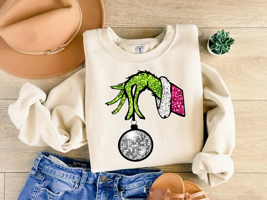 Faux Glitter Grinch Disco Ornament