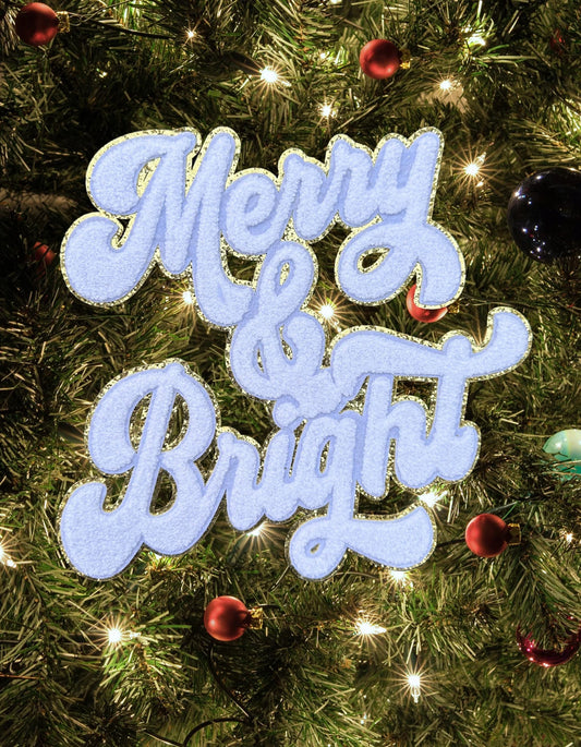 Merry and Bright-White-Chenille Patch