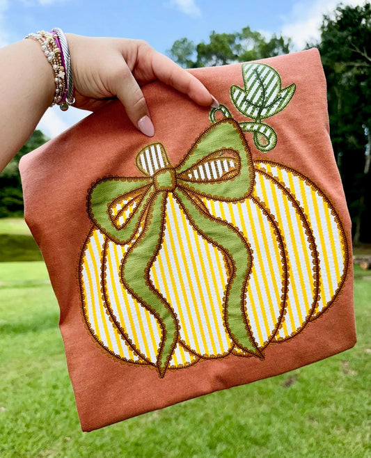 Yellow Pumpkin with Green Bow