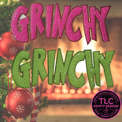 Glitter Grinchy- Pink and Green- Patch