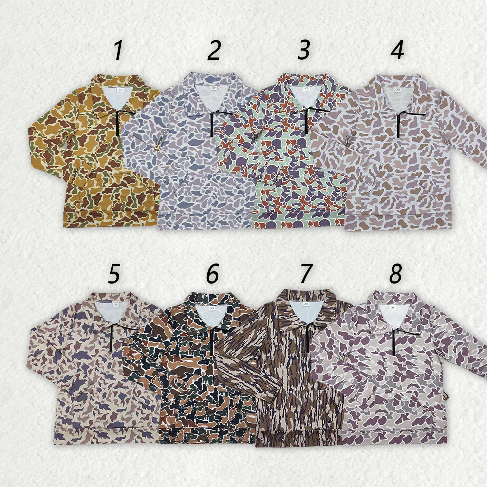 Women Camouflage Long Sleeve Tee Shirts Zip Pullovers