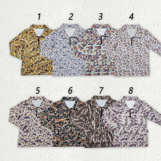 Women Camouflage Long Sleeve Tee Shirts Zip Pullovers